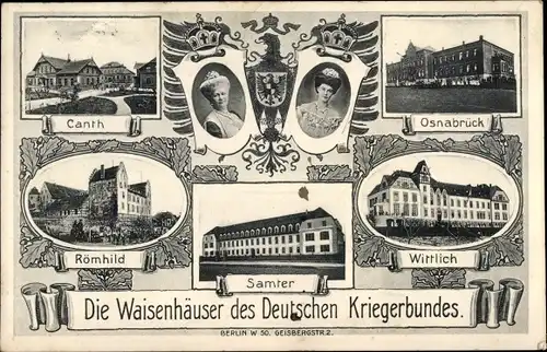 Ak Osnabrück, Canth, Römhild, Samter, Kaiserin Auguste Viktoria,Cecilie,Waisenhäuser Dt. Kriegerbund