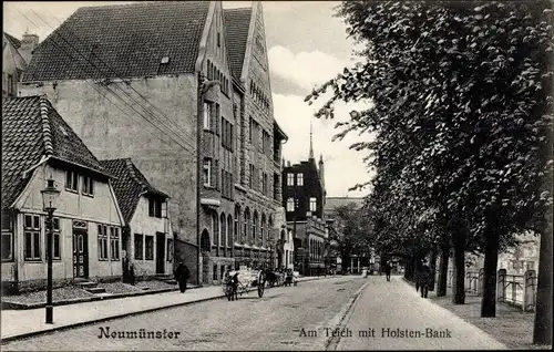 Ak Neumünster in Holstein, Partie am Teich mit Holsten Bank