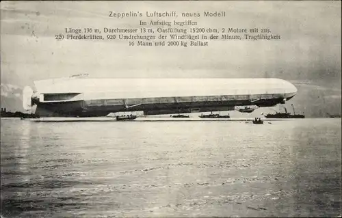 Ak Friedrichshafen am Bodensee, Zeppelin Luftschiff, neues Modell, im Aufstieg begriffen