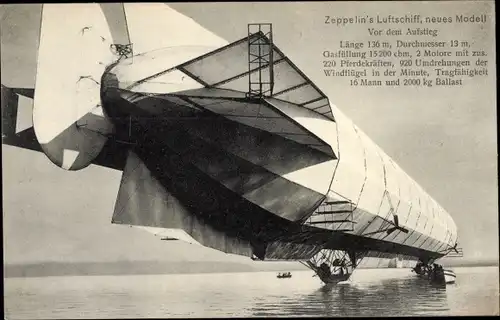 Ak Friedrichshafen am Bodensee, Zeppelins Luftschiff, neues Modell, Vor dem Aufstieg, LZ 4 1908