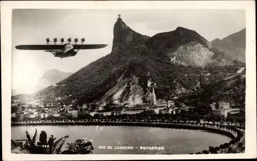 Foto Ak Botafogo Rio de Janeiro Brasilien, Flugboot über der Stadt