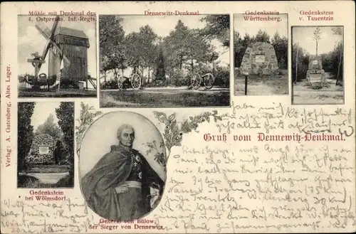 Ak Dennewitz Niedergörsdorf, Windmühle, Denkmal 4. Ostpreuß Inf Regt, General von Bülow