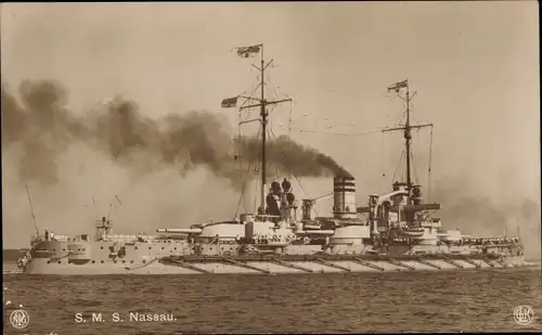 Ak Deutsches Kriegsschiff, SMS Nassau, Großlinienschiff, Kaiserliche Marine