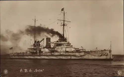 Ak Deutsches Kriegsschiff, SMS Posen, Großlinienschiff, Kaiserliche Marine