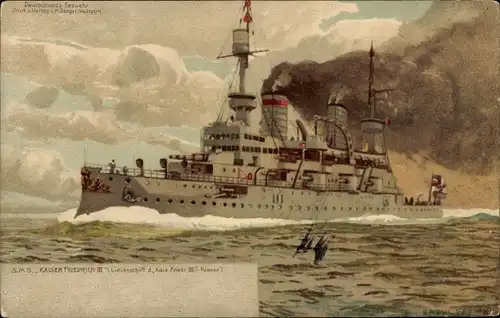 Künstler Litho , Deutsches Kriegsschiff, SMS Kaiser Friedrich, Linienschiff, Kaiserliche Marine
