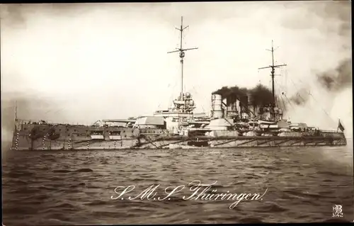 Ak Deutsches Kriegsschiff, SMS Thüringen, Großlinienschiff, Kaiserliche Marine