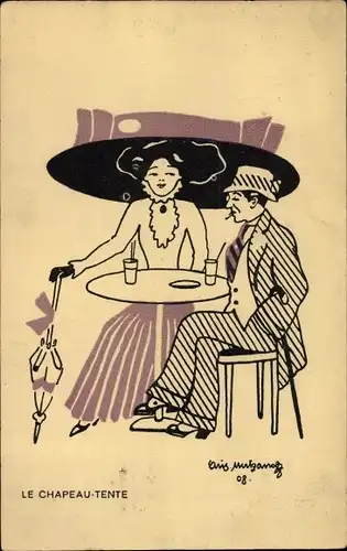 Künstler Ak Le Chapeau Tente, Frau mit großem Hut