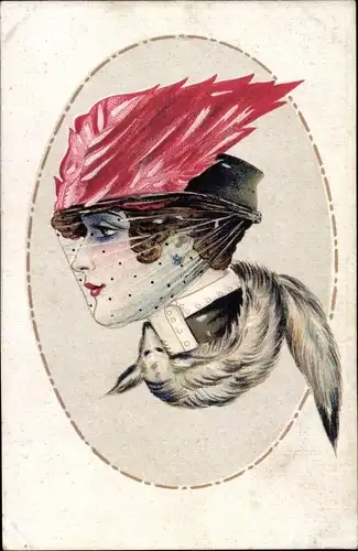 Ak Portrait einer Frau mit Hut und Schleier