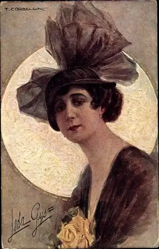 Künstler Ak Corbella, T., Portrait einer Frau mit Hut