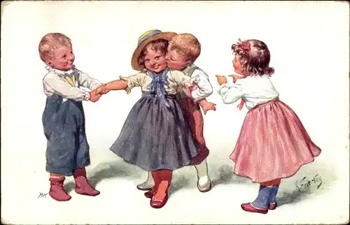 Künstler Ak Feiertag, Karl, Kinder, Kuss, BKWI 565 2