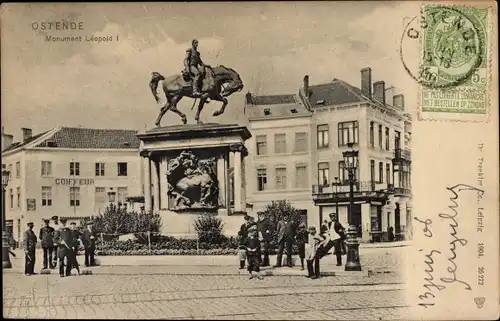 Ak Oostende Ostende Westflandern, Monument Leopold I, Reiterstandbild