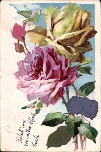 Präge Litho Blühende Rosen