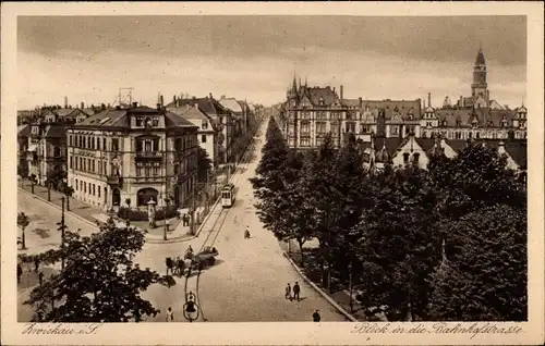 Ak Zwickau in Sachsen, Blick in die Bahnhofstraße mit Straßenbahn