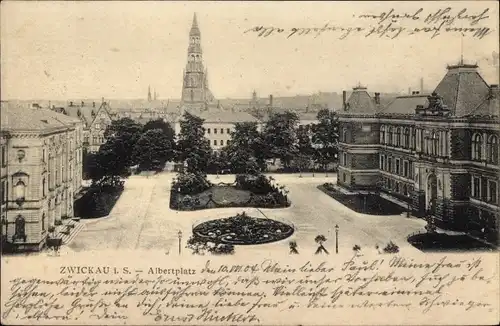 Ak Zwickau in Sachsen, Albertplatz, Grünanlage