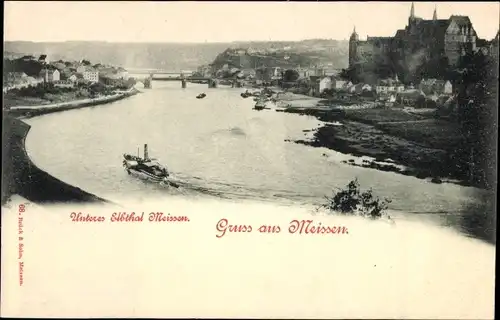 Ak Meißen an der Elbe, Teilansicht, Unteres Elbtal, Dampfer