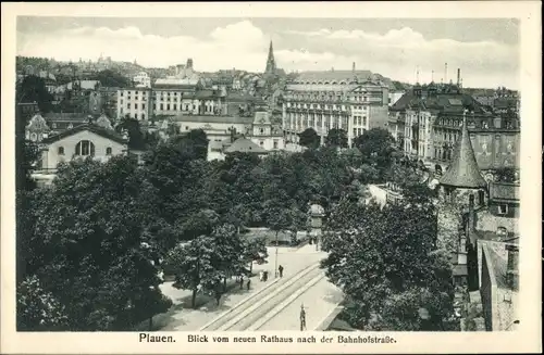 Ak Plauen Vogtland, Blick vom neuen Rathaus nach der Bahnhofstraße