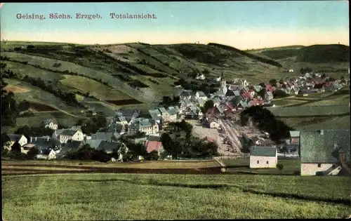 Ak Geising Altenberg im Erzgebirge, Totalansicht, Kirchturm