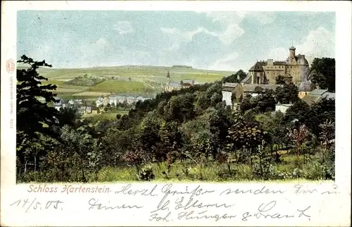 Ak Hartenstein im Erzgebirge Sachsen, Schloss Hartenstein mit Umgebung