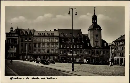 Ak Glauchau in Sachsen, Markt mit Rathaus