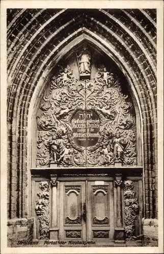 Ak Stralsund in Vorpommern, Portal der Nicolaikirche