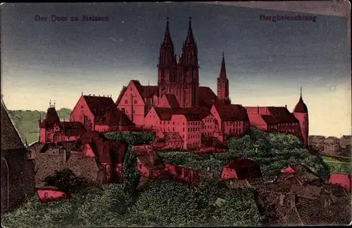 Ak Meißen an der Elbe, Der Dom, Burgbeleuchtung
