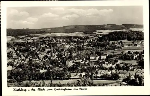Ak Kirchberg in Sachsen, Blick vom Borbergturm zur Stadt, Kirchturm