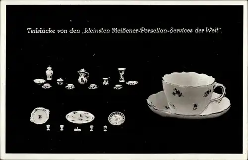 Ak Teilstücke von den kleinsten Meißner-Porzellan-Service der Welt