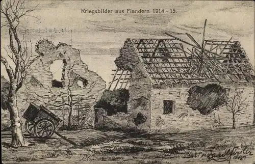 Künstler Ak Kriegsbilder in Flandern 1914-1915, Kriegszerstörungen I. WK