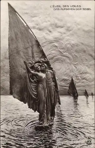 Ak Plastik von Mastroianni, Domenico, L'Éveil des Voiles, Das Aufgehen der Segel, Liebespaar