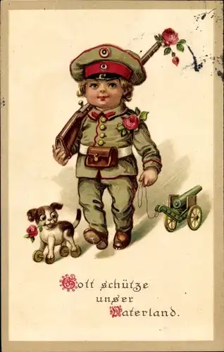 Ak Gott schütze unser Vaterland, Kleiner Soldat, Spielzeug, Gewehr