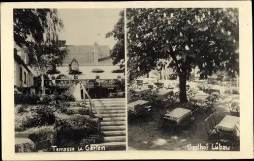 Foto Ak Lübau Rabenau Erzgebirge, Gasthof, Terrasse und Garten