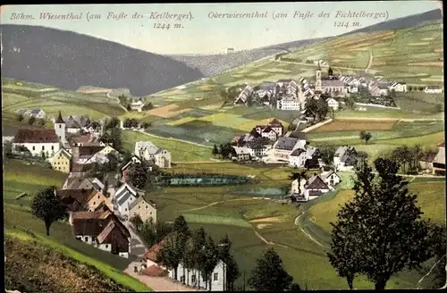 Ak Oberwiesenthal im Erzgebirge Sachsen, Landschaftsblick, Keilberg, Fichtelberg, Böhm. Wiesenthal