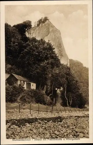 Ak Stubbenkammer Sassnitz Rügen, Strand mit Fischerhütte und Königsstuhl