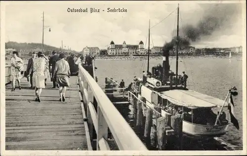 Ak Seebad Binz auf Rügen, Seebrücke, Dampfer