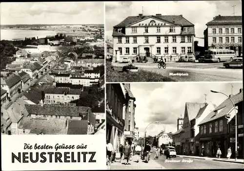 Ak Neustrelitz in Mecklenburg, Marktplatz, Stadtansicht von oben, Strelitzer Straße