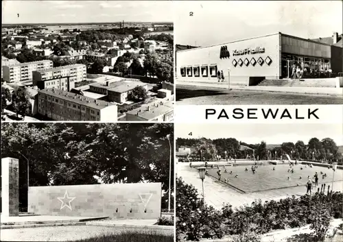 Ak Pasewalk in Mecklenburg Vorpommern, Lindenbad, HO Kaufhaus Mitte, Gedenkstätte im Leninhain