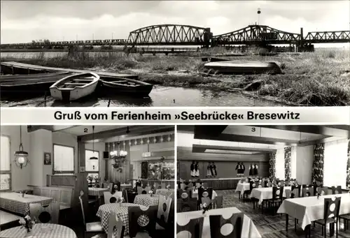 Ak Bresewitz Pruchten in Vorpommern, Ferienheim Seebrücke, Meinigenbrücke, Gaststätte, Speiseraum