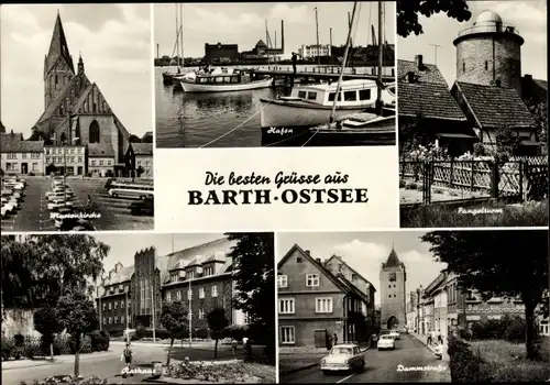 Ak Barth an der Ostsee, Hafen, Dammstraße, Rathaus, Marienkirche