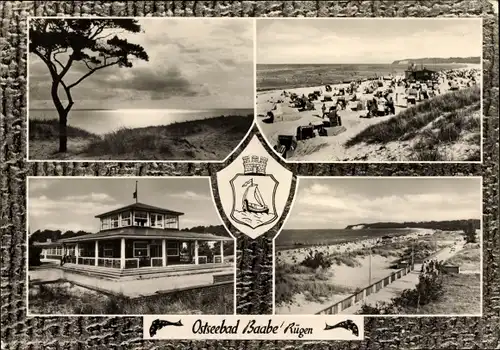 Ak Ostseebad Baabe auf Rügen, Strand, Pavillon, Panorama