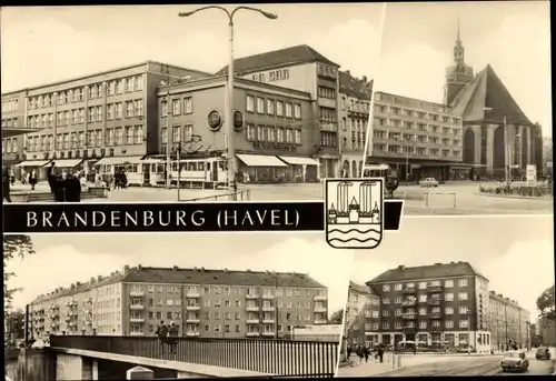 Ak Brandenburg an der Havel, HO Warenhaus, Neustädtischer Markt, Friedensbrücke, Wappen