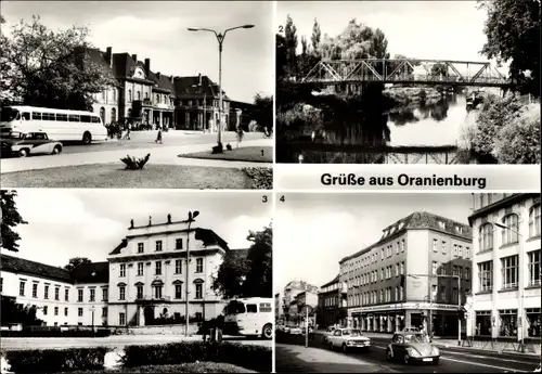 Ak Oranienburg in Brandenburg, Bahnhof, Luise-Henrietten-Steg, Schloss, Straße des Friedens
