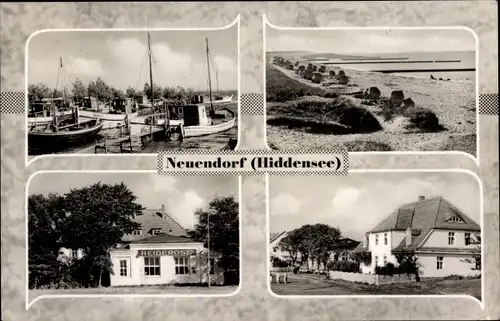 Ak Neuendorf auf der Insel Hiddensee, Strand, Hafen, Schiffe, Haus Heiderose