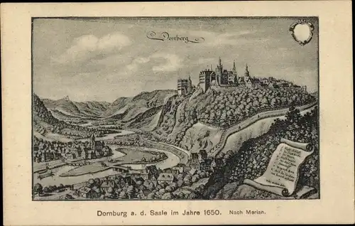 Künstler Ak Merian, Dornburg an der Saale Thüringen, Panorama, Im Jahre 1650