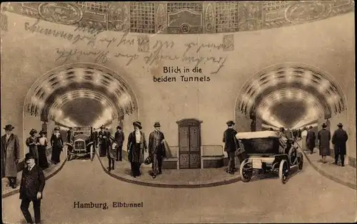 Ak Hamburg Mitte St. Pauli, Elbtunnel, Blick in die beiden Tunnel