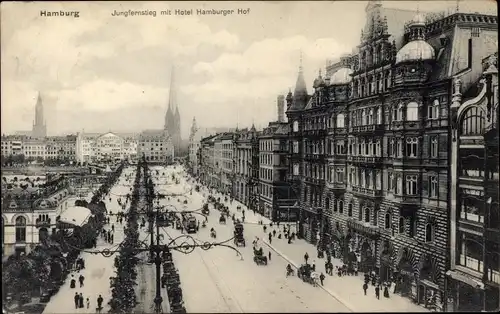 Ak Hamburg Mitte Neustadt, Jungfernstieg mit Hotel Hamburger Hof