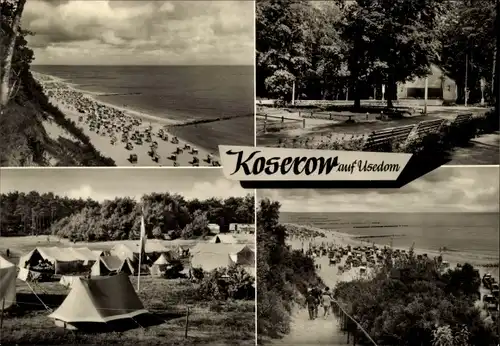 Ak Ostseebad Koserow auf Usedom, Strandpartie, Zeltplatz, Park