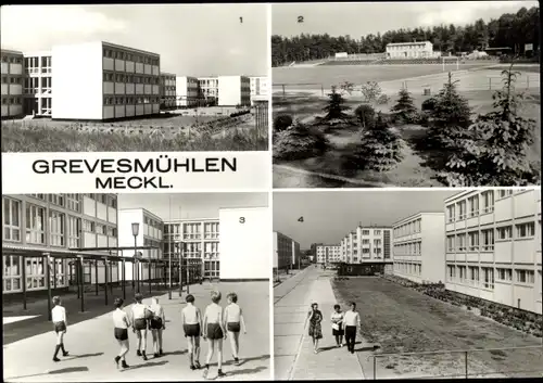 Ak Grevesmühlen in Mecklenburg, Polytechnische Oberschule Am Ploggensee, Sportplatz, Neubauten