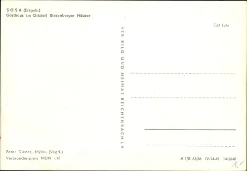 Ak Riesenberger Häuser Sosa Eibenstock im Erzgebirge, Gasthaus