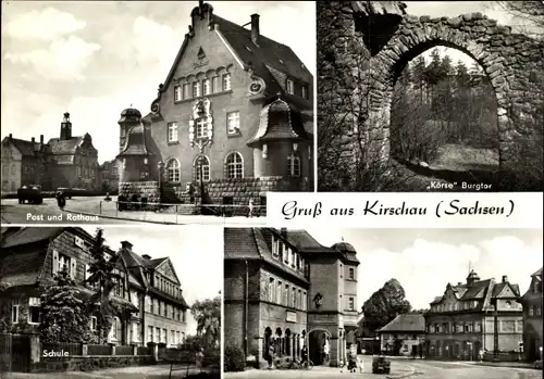 Ak Kirschau in der Lausitz, Post und Rathaus, Körse Burgtor, Schule