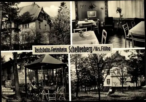 Ak Schellenberg Leubsdorf in Sachsen, Reichsbahn-Ferienheim, Garten, Fernsehzimmer